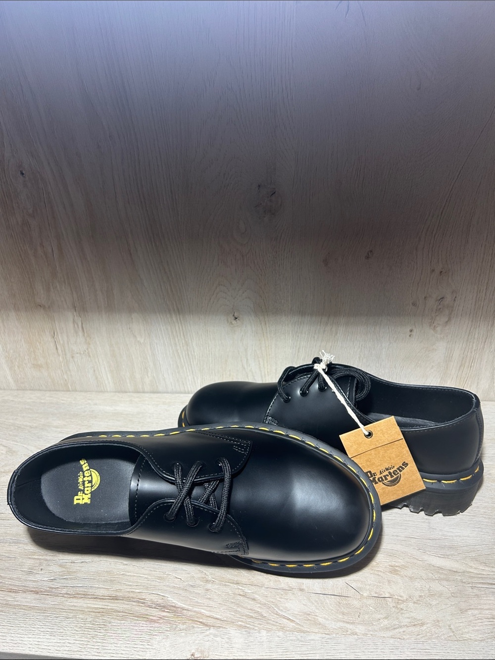 🖤 Dr. Martens Kids Black Leather 3-Eye Shoes | Yellow Stitching ✨